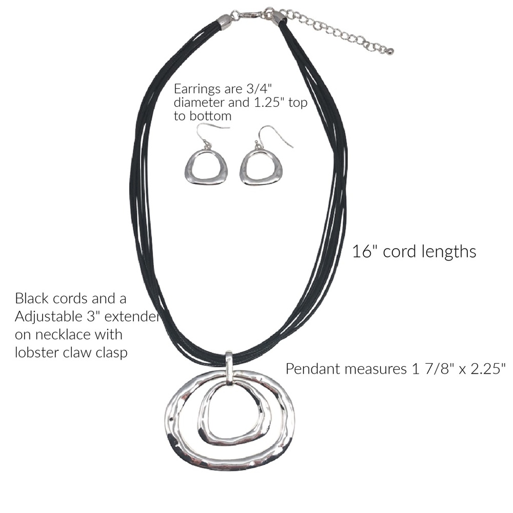 Pendant Necklace Black Cords w/Earrings - Picture 2 of 5